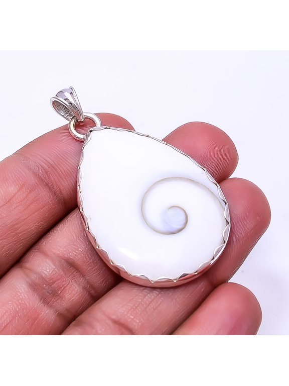 Shiva Eye Shell-Turkey 925 Silver Plated Pendant 1.95", Off White Shiva Eye Shell Pendant P_9362_373_49