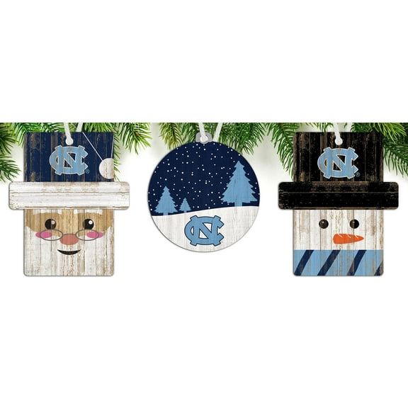 North Carolina Tar Heels 3-Pack Ornament Set