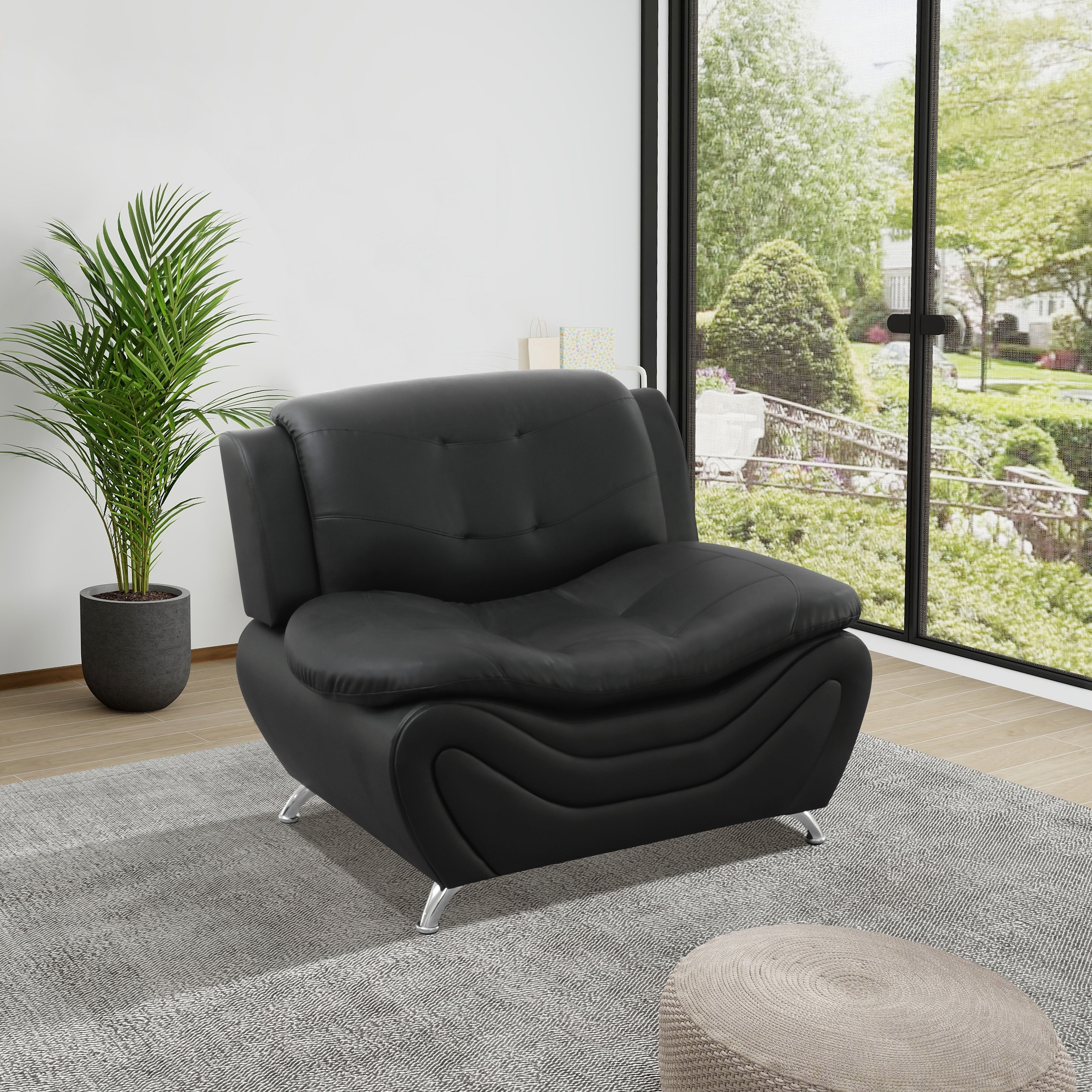 MAYEERTY Breathable Faux Leather Recliner Chair, Anti-Insect Solid Wood Frame Accent Chair for Living Room, Black