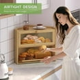 thumbnail image 4 of Black Corner Bread Box Large Bamboo Wooden Kitchen Countertop Storage Container with Window Bread Holder Farmhouse Style, 4 of 14
