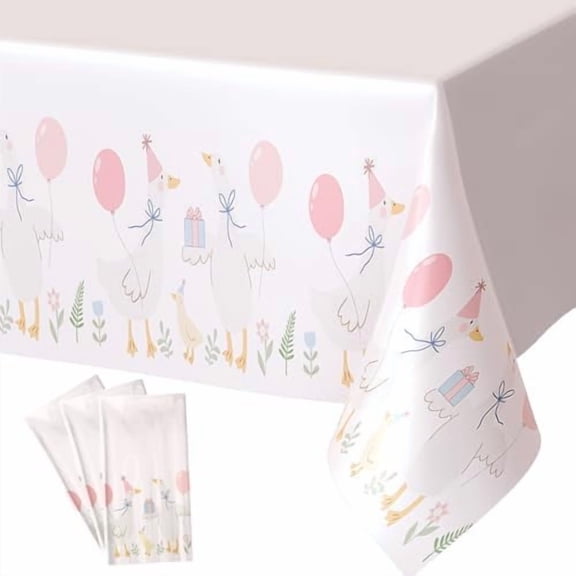 4 Pcs Silly Goose Birthday Party Tablecloths Pink 1st Baby Shower Gingham Table Cover Disposable Plastic Tablecloths Goose Theme Party Supplies for 1st Boys Girls Summer Decorations