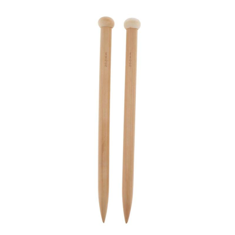 2pcs Giant Knitting Needles Big Chunky Single Pointed Straight Wooden Kits - 20mm, Brown