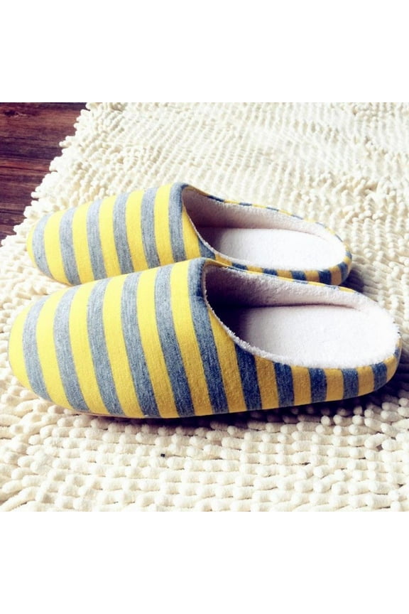Limit 500 Women Striped Indoor Slippers Uni Women House Shoes Non-Slip Warm Autumn Winter Cotton Floor Slippers