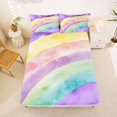 thumbnail image 4 of Manfei Cartoon Rainbow King Sheets, Watercolor Starry Sky Bedding, Purple, 4pcs, 1 Flat Sheet, 1 Fitted Sheet and 2 Pillowcases, 4 of 6