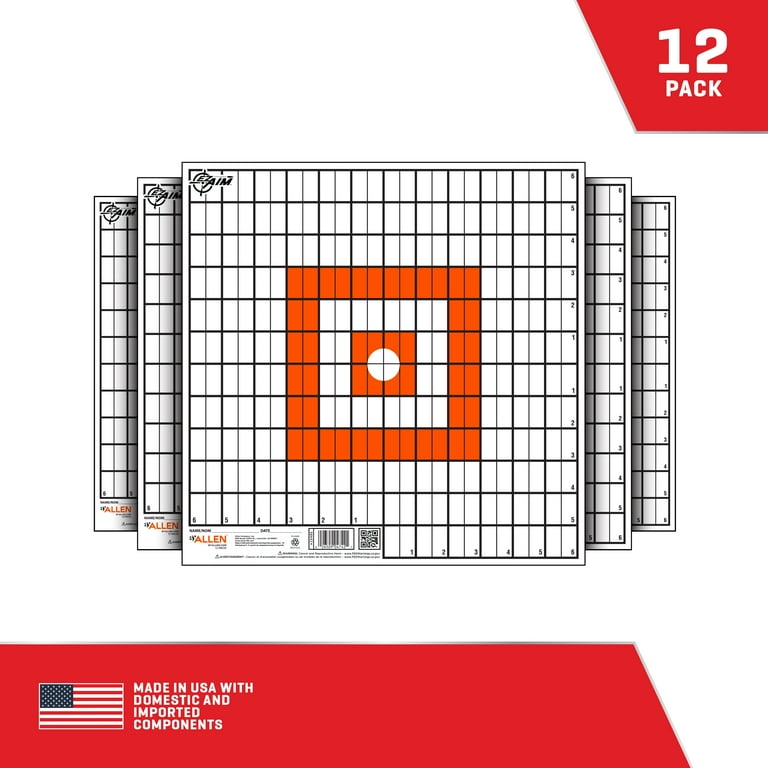 Ez Aim Paper Shooting Target, 12 In Sight-In Grid, 12-Pack, Orange