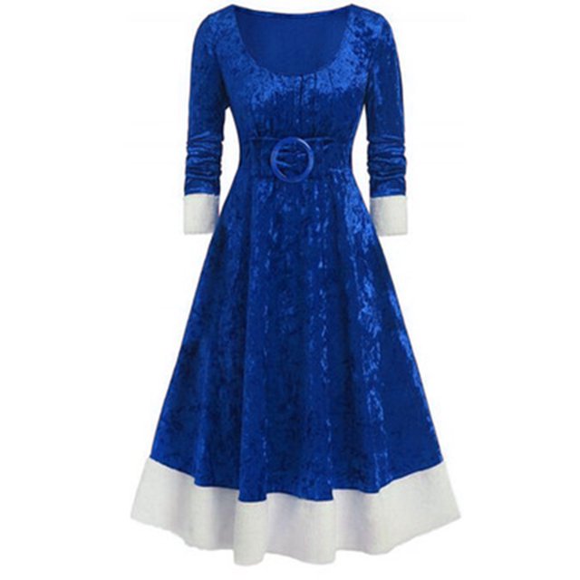 Vestido de cuello redondo asimétrico de manga larga con retazos de Navidad para mujer Fridja nalpqowj5117