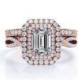 thumbnail image 1 of JeenMata Anillo de Bodas de Filigrana de Corte Esmeralda de 2 Quilates con Diseño de Doble Halo Retorcido, Chapado en Oro Rosa de 18 K sobre Plata, 1 of 5