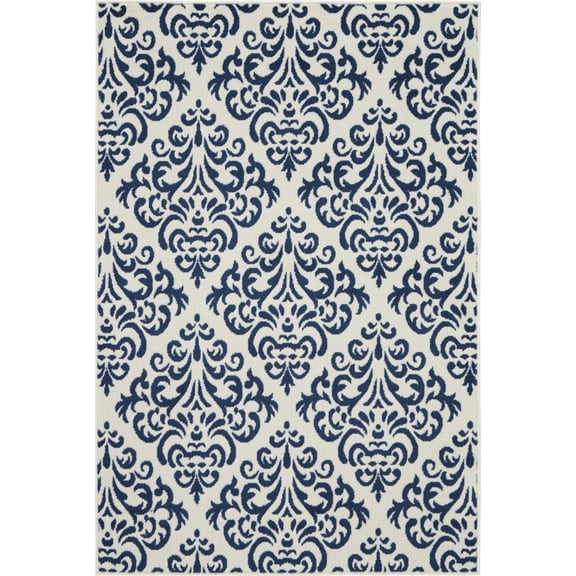 4' X 6' Blue and White Damask Power Loom Area Rug
