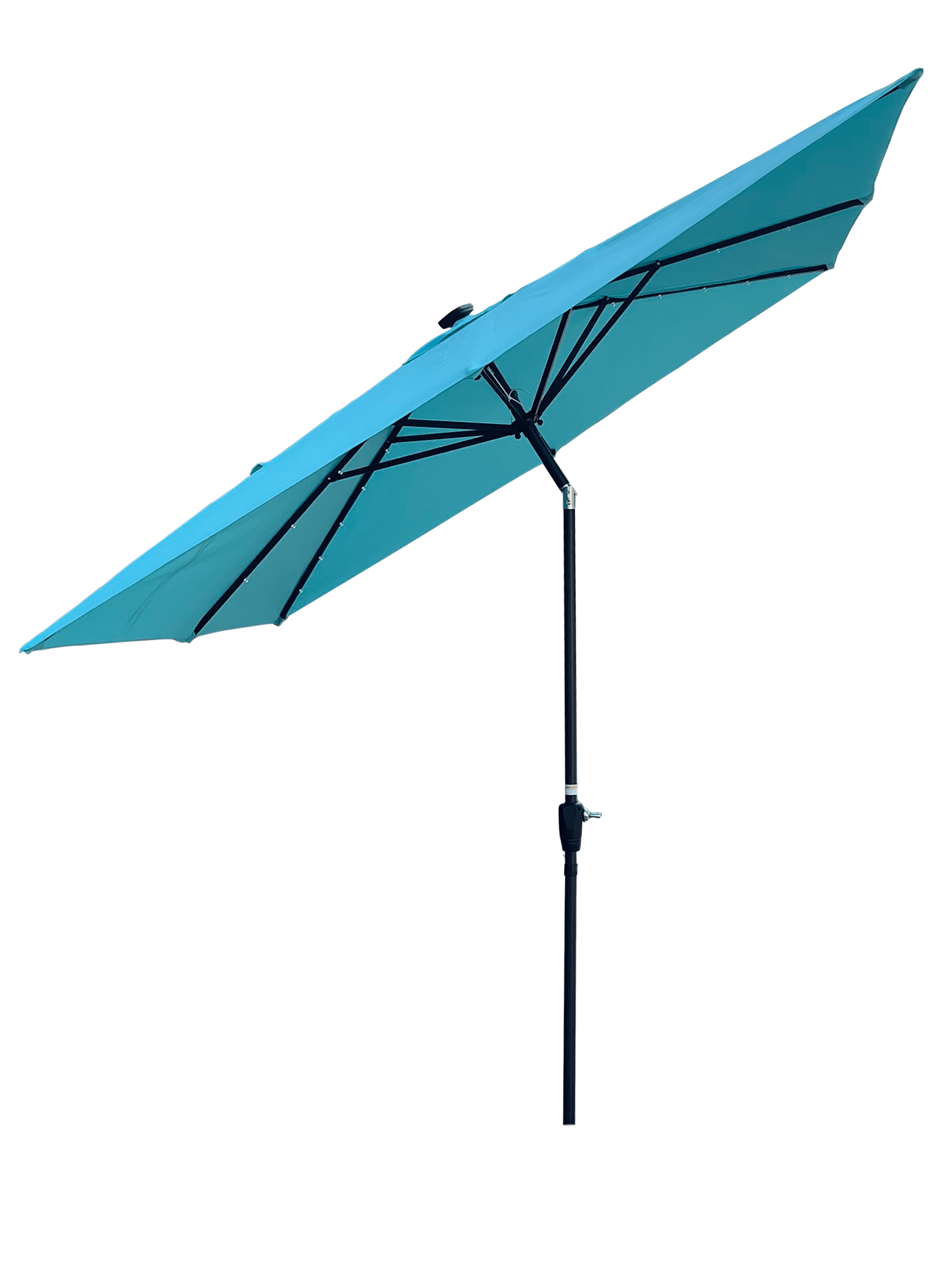 2.5x2.5M Square Outdoor Patio Umbrella, Solar LED Lighted Sun Shade Canopy with 8 Ribs & Crank Base, Turquoise