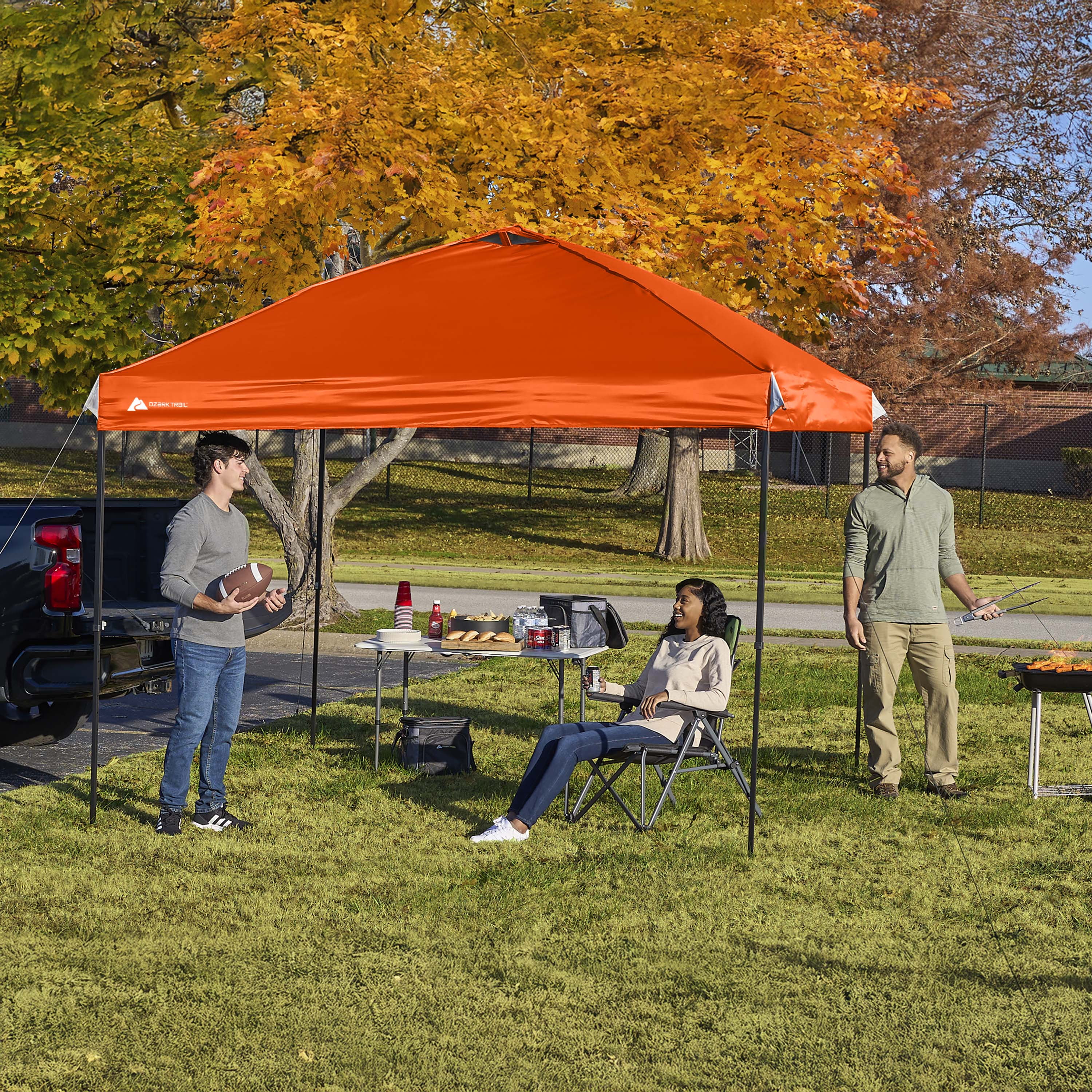 Ozark Trail 10x10 Instant Pop Up Canopy Tent with Simple Push Setup – Straight Leg Pop-Up Tent for Tailgating, Camping & Events, Bright Orange
