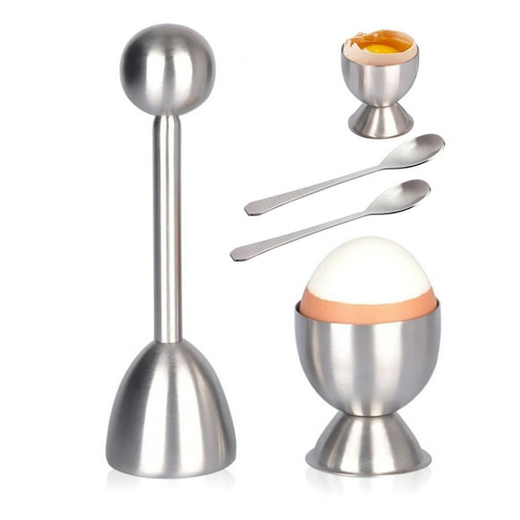 Egg Cutter Stainless Steel Egg Tool with Spoons and Egg Cup, Egg Shell Cutter for Hard and Soft Boiled Eggs, Egg Topper Opener for Home Kitchen