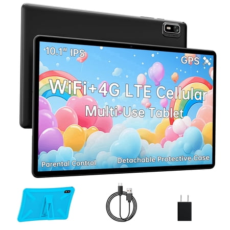 Android Tablet 10 inch , 4G LTE Tablet with SIM Card Slot Unlocked, HD IPS Touch Screen, MediaTek 2.0GHz CPU, 10GB+32GB+1TB TF Expand, 2.4G/5GHz WiFi, 8MP Camera, GPS, Blue Case Included