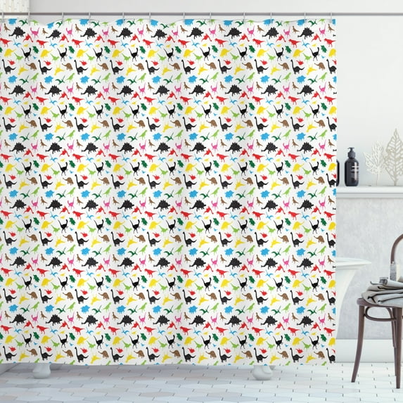 Ambesonne Dinosaur Shower Curtain, Fantasy Jurassic Grunge, 69"Wx75"L, Multicolor