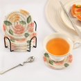 thumbnail image 3 of Yayeee 6 PCS Drink Coasters with Holder Set Woven Absorbent Round Tabletop Hot Pad, Watercolor Orange, 3 of 7