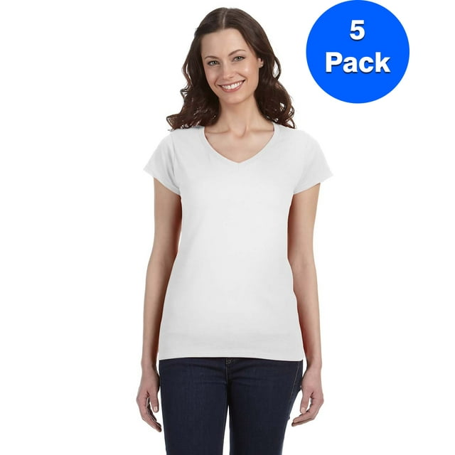 Gildan T-Shirt Ajusté Col en V pour Femmes SoftStyle - G64VL (Lot de 5)