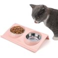 thumbnail image 1 of Cuenco Doble Para Gatos De Acero Inoxidable, Cuenco Doble Para Perros Pequeños, Cuenco Doble Para Mascotas, Cuenco Doble Para Gato, Cuenco Para Gato Y Perro - Rosa, 1 of 5