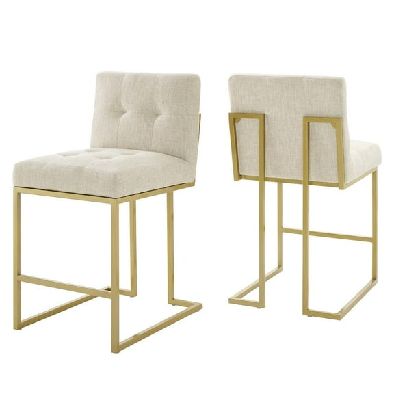 Modway Privy Counter Stool Upholstered Fabric Set of 2 in Gold Beige