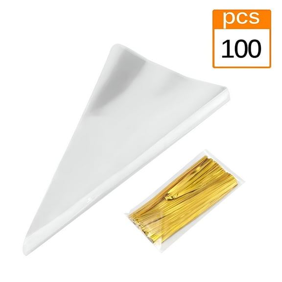 MISSMILE 100Pcs Transparent Cellophane Bags with Ties 9.8x5.1cm Tapered Candy & Biscuit Bags,DIY Flower Triangle Packaging Bags