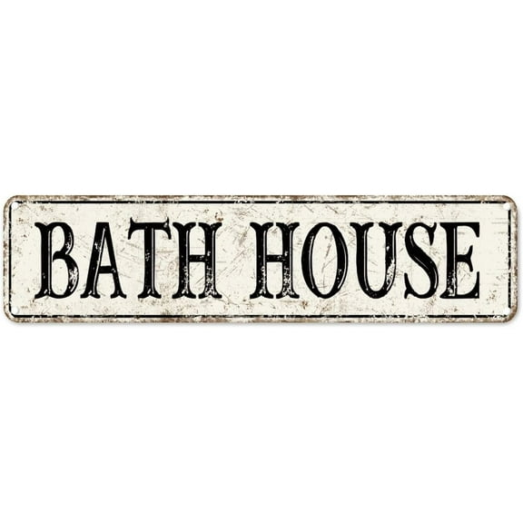Bath House Tin Sign Rustic Farmhouse Aluminum Sign Farmhouse Style Decor Customized Street Sign 4"x16" Rust-Proof Antique Wall Decoration for Business Home Bar Room Garage