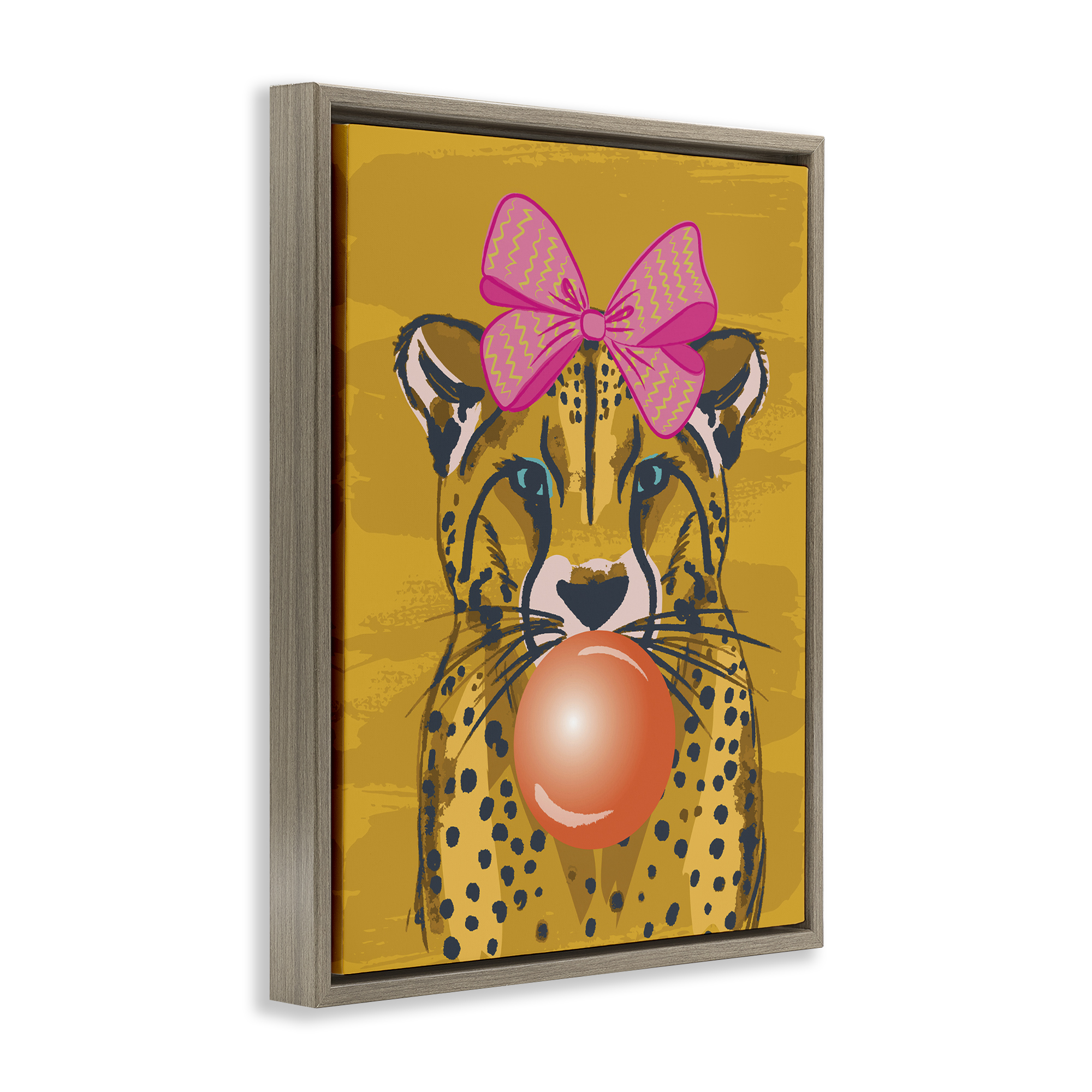 Stupell Industries Trendy Cheetah & Bow Animals Painting Brown Floater Framed Canvas Art Print Wall Art, 17 x 21