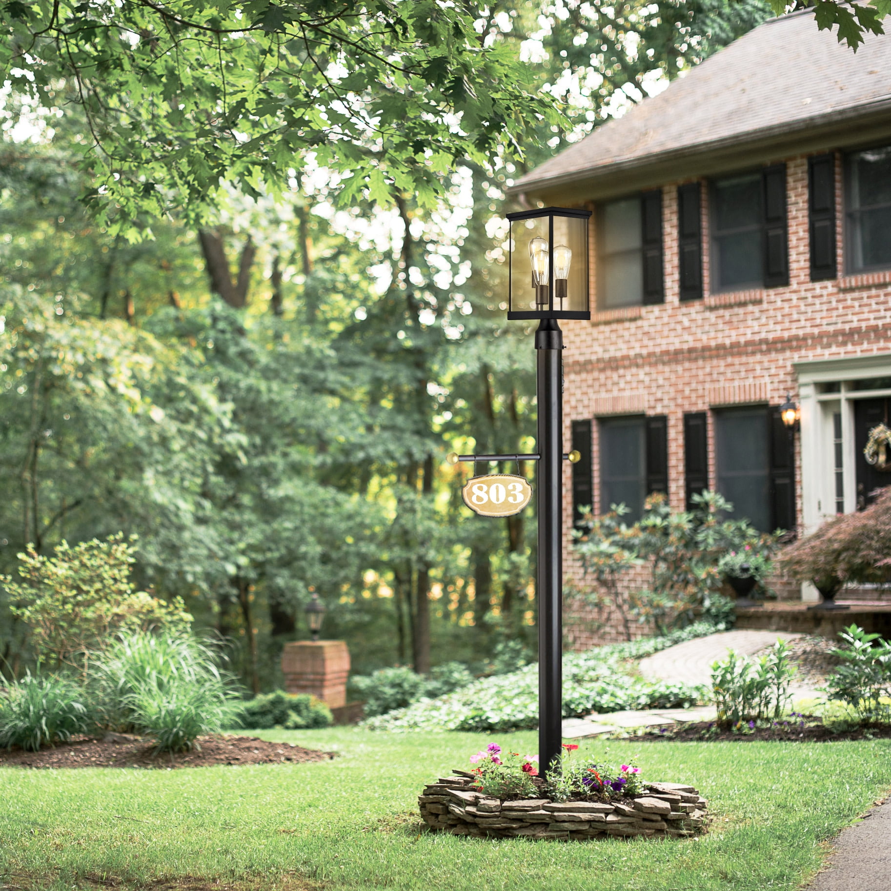 Design House Mayfield Matte Black 3 Light Indoor/Outdoor Weather Resistant Post Lantern Light with Clear Glass