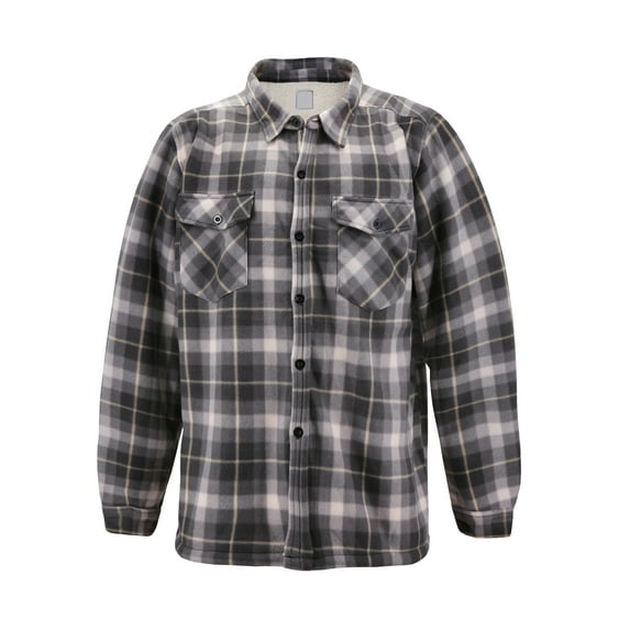 Men's Casual Flannel Button Up Plaid Fleece Warm Sherpa Lined Lightweight Jacket (Grey, 3XL )