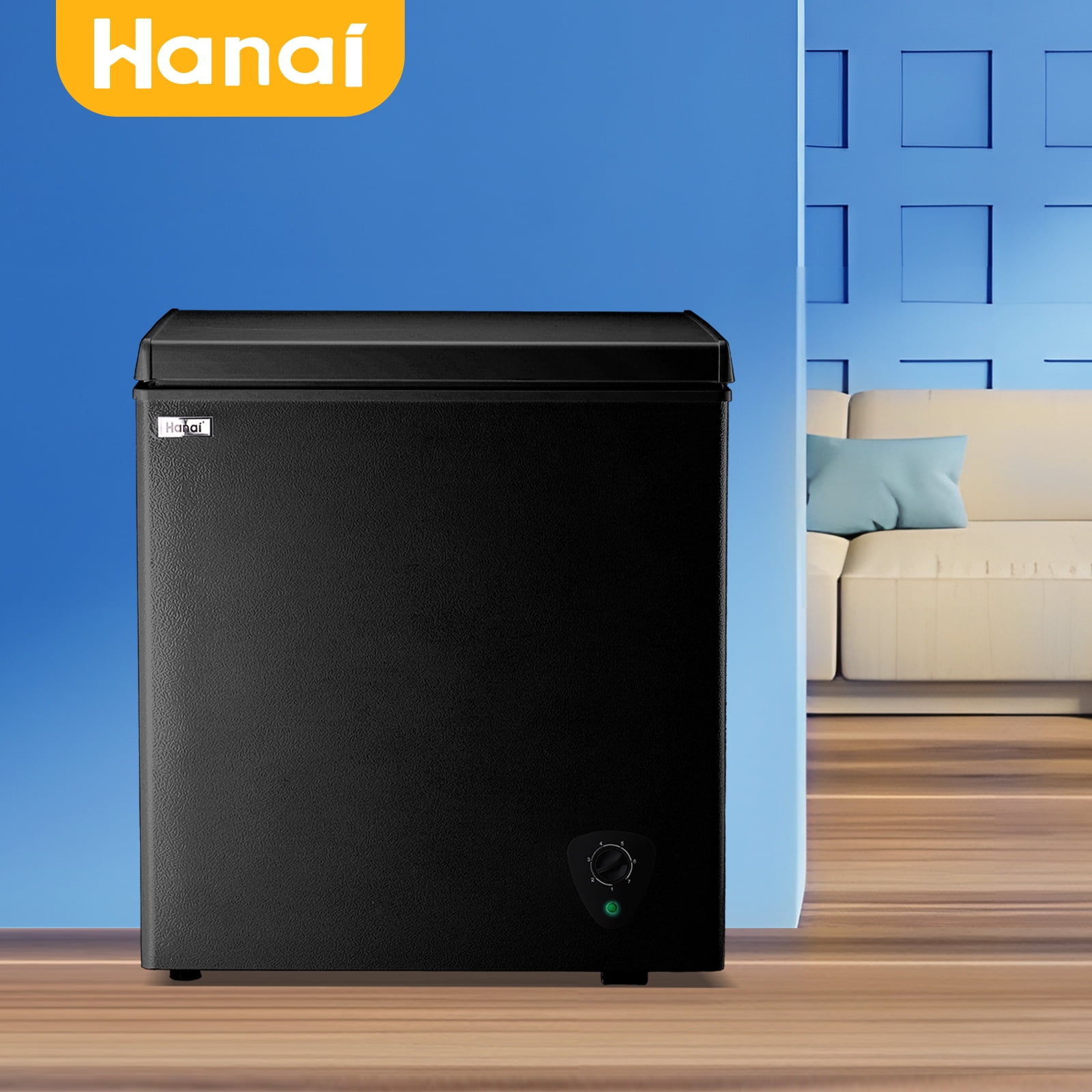 WANAI 5.0 Cu.ft Compact Freezer, Fast Cooling, Top Door Design, Energy-Efficient Deep Freezer Black