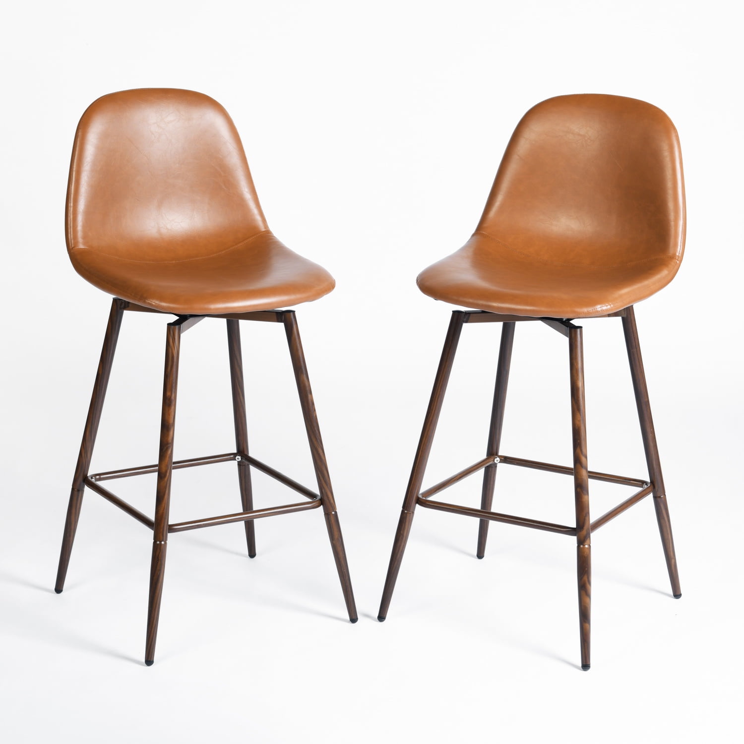 Homy Casa 26" Counter Height Bar Stools Set of 2, Swivel Stools for Kitchen Island, Caramel Brown