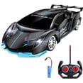 thumbnail image 1 of Coche de control remoto para niños rápido escala 1/18 recargable RC vehículos coches juguetes regalos de Navidad para niños de alta velocidad con faros (negro azul), 1 of 5