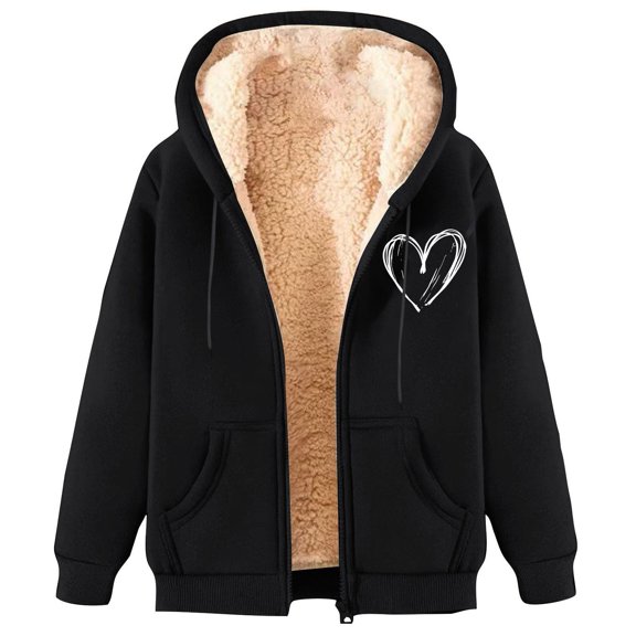 TFEOQRY Women's Winter New Hooded Sweatshirt Fashionable Printed Casual Fleece Hooded Sweatshirt Jacket Black