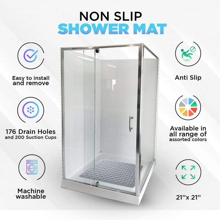 ENKOSI Square Shower Mat 21 x 21 inch for Shower Stall Floors Bathtub Mat  Non Slip Firm Grip Bathroom Mat with Over 160 Strong Suction Cups (Clear) 