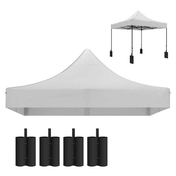 10x10 Canopy Replacement Top with Sand Bags, UPF50 White Gazebo Cover