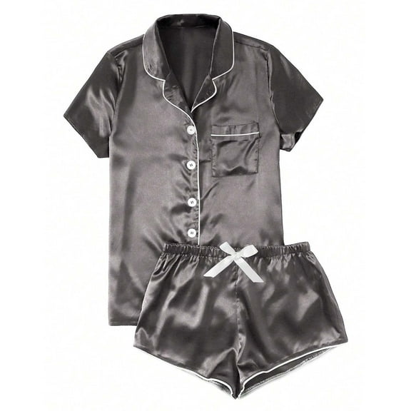 Xixinqiwan Pajama Set for Women Plus Size,Women's 2 Piece Soft Button Down Pj Sets Sleepwear Short Sleeve Loungewear Shorts with Pockets