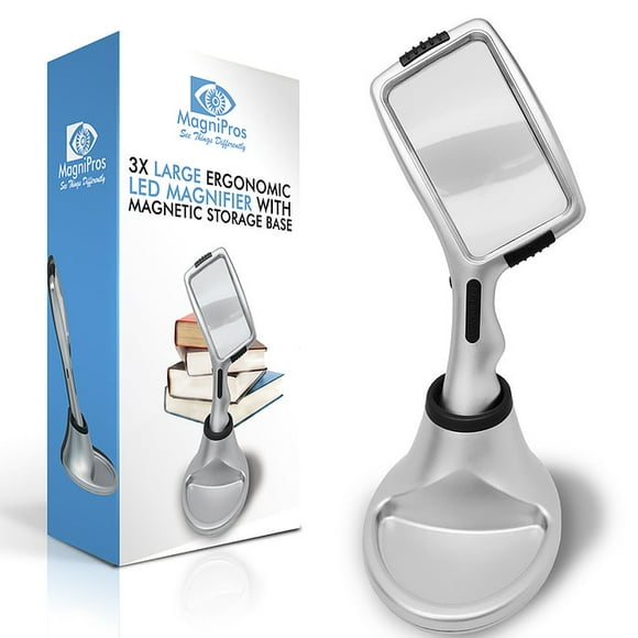 Grande Loupe 3X avec 10 Lumières DEL à Intensité Réglable + Base Magnétique
