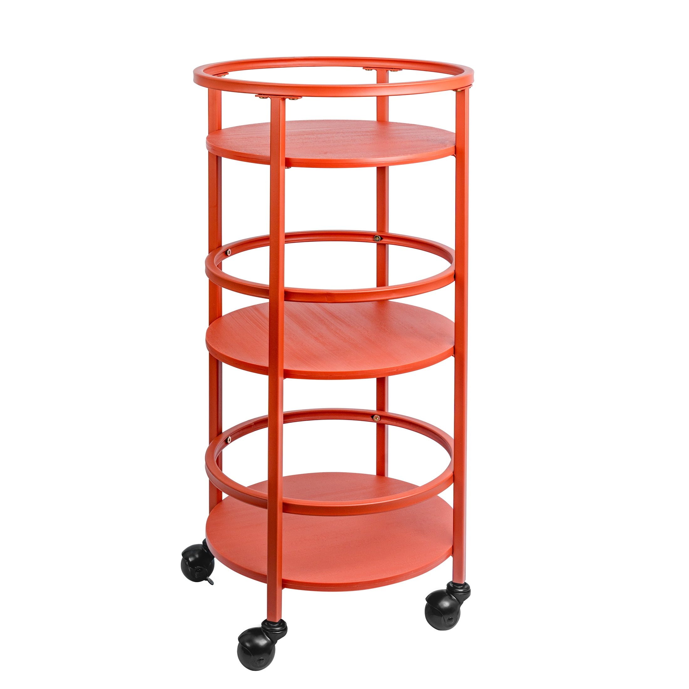 Mainstays  32" 3-Tier Rolling Round Kitchen Storage  Bar Cart, Red