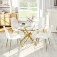 thumbnail image 2 of 5-Piece 36" Round Glass Dining Set, Clear Tempered Glass Table & 4 Velvet Chairs with Stainless Steel Legs for Kitchen, Meeting Room, 2 of 8