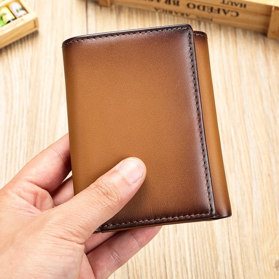 Men's wallet genuine leather short tri-fold wallet leather RFID Wallet purse