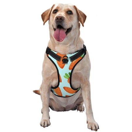 Vsdgher Cartoon Carrot Pattern Dog Harness No Pull Pet Harness with Soft Padded Handle Adjustable Reflective Vest with 2 Buckles 4 Slide Buckles S-XL Large