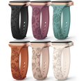 thumbnail image 1 of Correa de reloj AMSKY Slim de silicona grabada con estampado floral, paquete de 6 unidades, 40-49 mm, 1 of 6