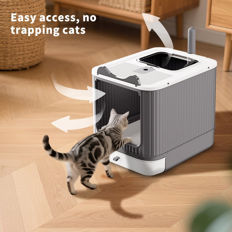 Qifang Elevated Cat Litter Box, 17.7x14.2x13.8in Leak Proof Top Entry Enclosed Cat Toilet with Scoop, Large Litter Pan for Multi-Cat Home, White