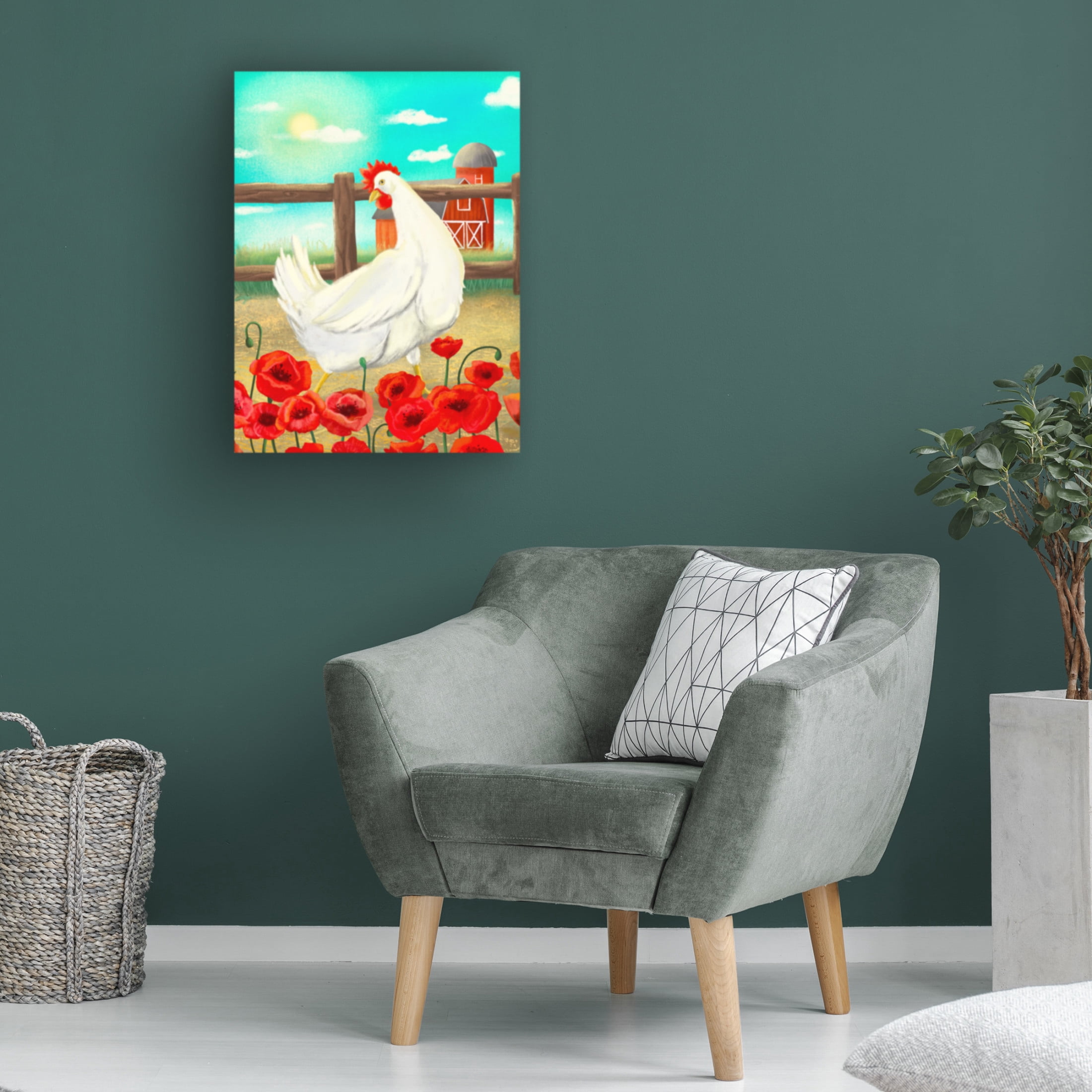 Canvas Wall Art - Christine Rotolo 'Chicken With Poppies' Wall Art for Living Room, Bedroom, or Office Décor by Trademark Fine Art - 18 x 24 Inches