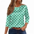 thumbnail image 3 of Women’s Polka Dot Print Satin Blouse Crew Neck Half Sleeve Relaxed Fit Top for Casual Daily Wear Cyan XL, 3 of 7
