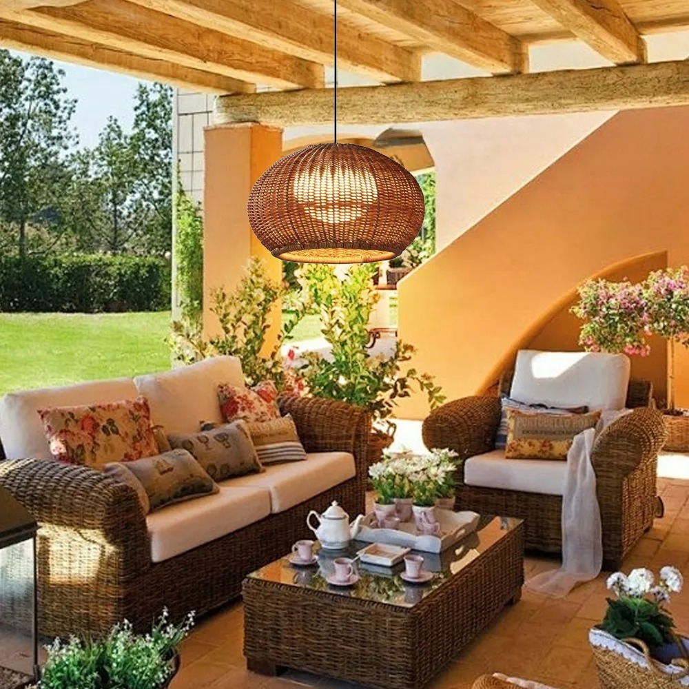 LittleGlovo Outdoor Waterproof Restaurant Hand-woven Rattan Chandelier