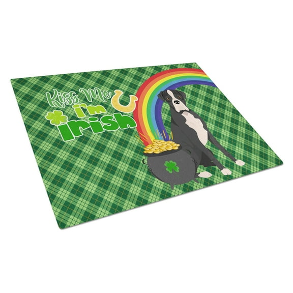 Natural Eared Black Boxer St. Patrick's Day Glass Cutting Board Large 12 in x 15 in
