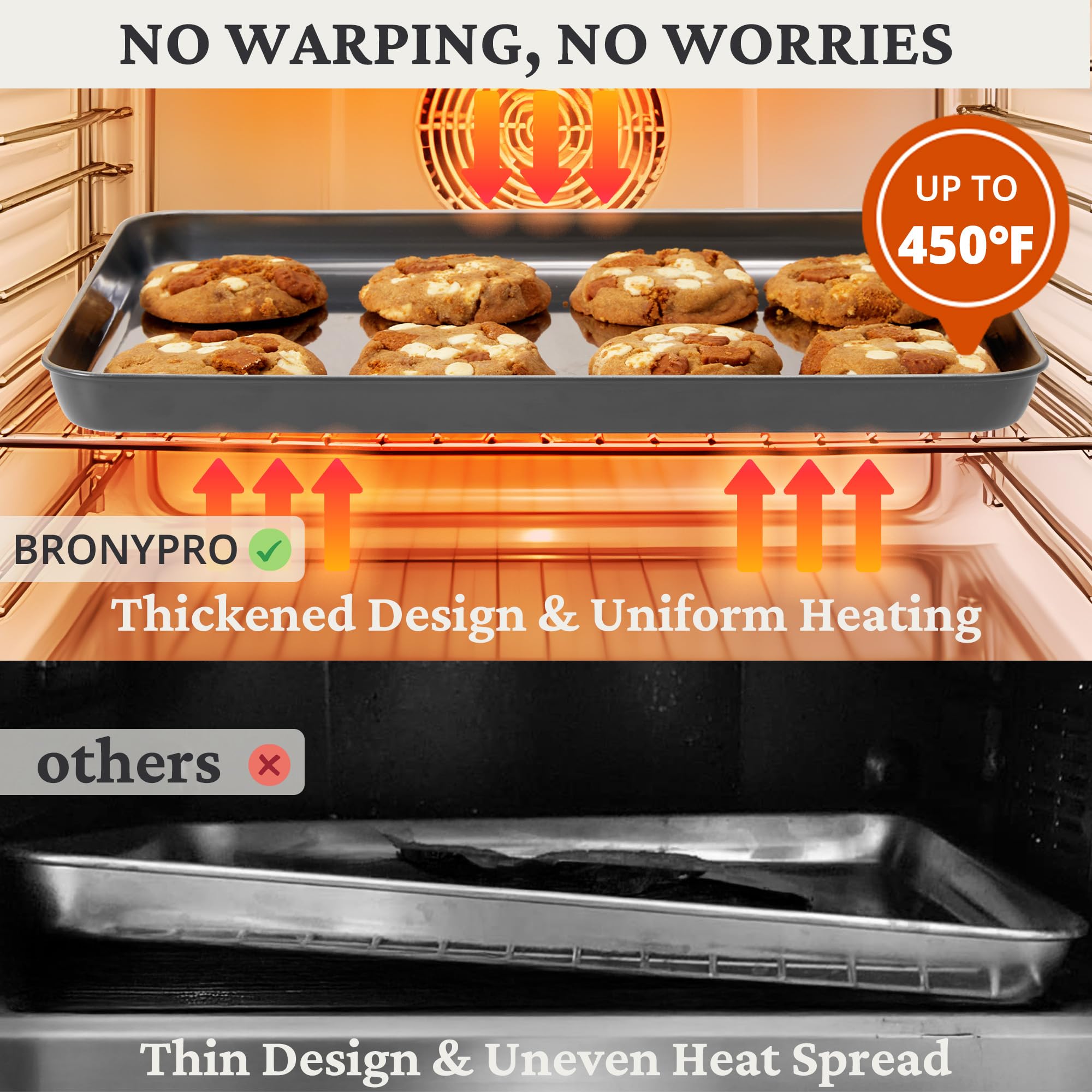 HONGBAKE Stainless Steel Baking Sheet Set of 3, Non Toxic Uncoated Cookie Sheets for Baking, Heavy Duty Baking Sheet Pans for Oven & Toaster, 9/12/16 Inch, Grey