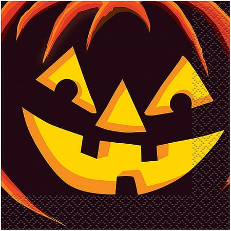 Pumpkin Beverage Napkins - Pumpkin Grin Halloween Beverage Napkins, 16ct