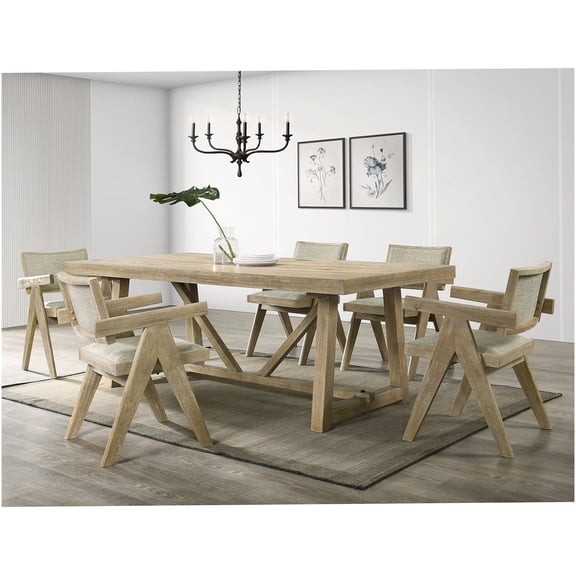 Modern Oak Dining Set with 6 Upholstered Arm Chairs & Table for 6-Seater Dining Room