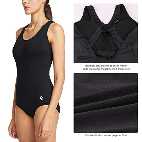 Chlorine Resistant Black One Piece Athletic Swimsuit For Women