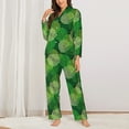 thumbnail image 2 of Vsdgher Green Flower Pajamas Set Long Sleeve Sleepwear Womens Button Down Nightwear Pj Sets-Medium, 2 of 7