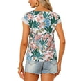 thumbnail image 3 of Allegra K Women's Summer Boho Boat Neck Lace Cap Sleeve Hawaiian Floral Blouse Top, 3 of 6